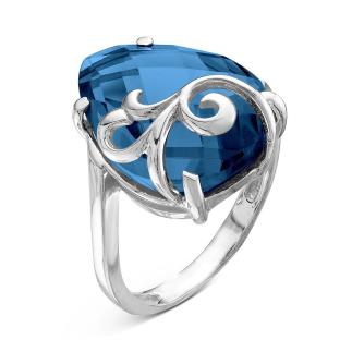 Кольцо из серебра с пл.кварцем цв.топаз Swiss родированное