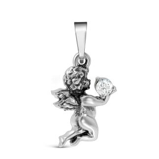 Подвеска из серебра с чернением и фианитом - Ангелочек