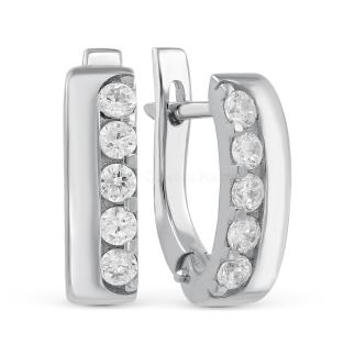 Серьги из серебра с фианитами родированные