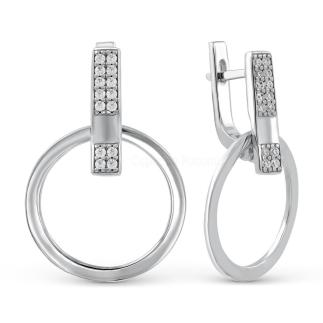 Серьги из серебра с фианитами родированные (2 в 1)