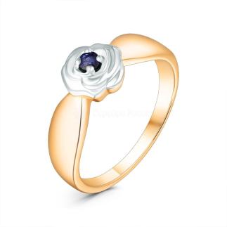 Кольцо из золочёного серебра с сапфиром и родированием - Роза