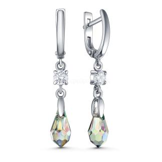Серьги из серебра с кристаллами Премиум Австрия Радуга и фианитами родированные