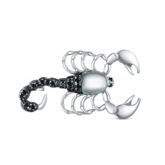 Брошь из серебра с фианитами родированная - Скорпион