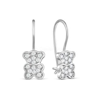 Серьги детские из серебра с фианитами родированные