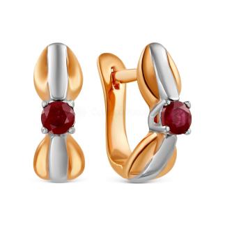 Серьги из золочёного серебра с нат.рубином