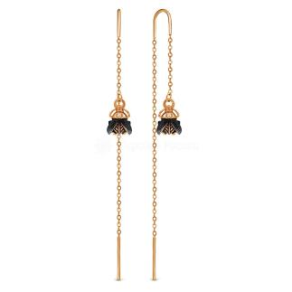 Серьги-продёвки из золочёного серебра с чернением и фианитами