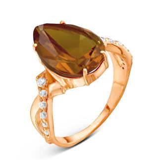 Кольцо из золочёного серебра с ситаллом цв.султанит и фианитами