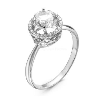 Кольцо из серебра с нат.горным хрусталём и фианитами родированное