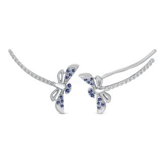 Серьги-продёвки из серебра с фианитами родированные