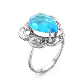 Кольцо из родированного серебра пл.кварц цв топаз и фианитами