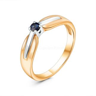 Кольцо из золочёного серебра с сапфиром и родированием