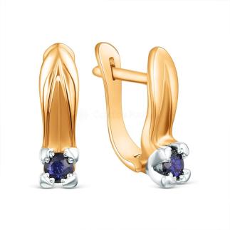 Серьги из золочёного серебра с сапфиром и родированием