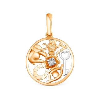 Подвеска из золочёного серебра с бриллиантом и родированием - 7 символов удачи