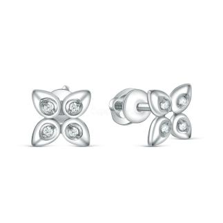 Серьги-пусеты из серебра с фианитами родированные