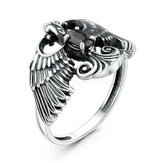 Кольцо из чернёного серебра с чёрным ониксом - Птица Феникс