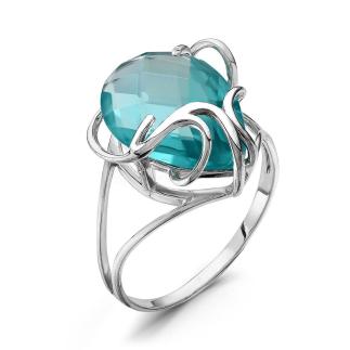 Кольцо из серебра с пл.кварцем цв.топаз родированное