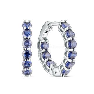 Серьги из серебра с фианитами цвета танзанит родированные