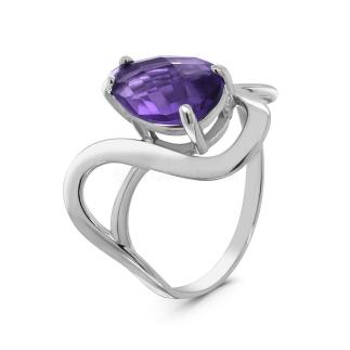 Кольцо из серебра с пл.кварцем цв.аметист родированное