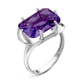 Кольцо из серебра с пл.кварцем цв.аметист родированное