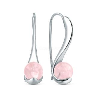 Серьги из серебра с нат.кварцем цв.розовый родированные