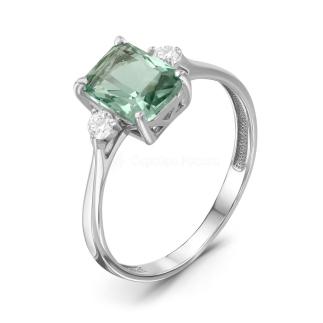 Кольцо из серебра с гт.кварцем цв.празиолит и фианитами родированное