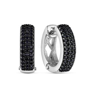 Серьги из серебра с натуральной чёрной шпинелью родированные