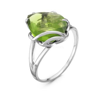 Кольцо из родированного серебра с пл. кварцем хризолит