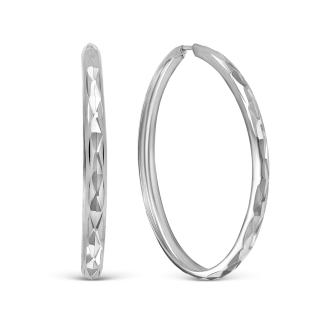 Серьги-конго из серебра с алмазной огранкой родированные - диаметр 4 см