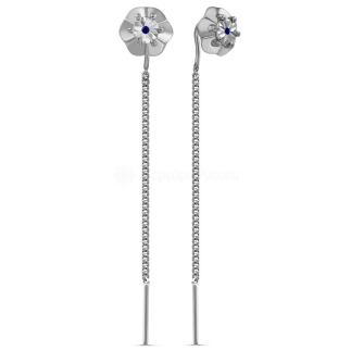 Серьги-продёвки из серебра с нат.сапфиром родированные