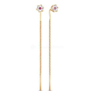 Серьги-продёвки из золочёного серебра с нат. рубином и родированием