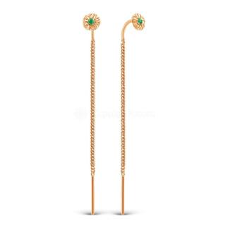 Серьги-продёвки из золочёного серебра с изумрудом