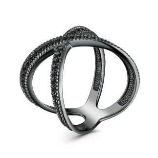 Кольцо из серебра с натуральной чёрной шпинелью родированное