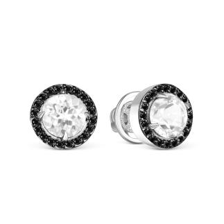 Серьги-пусеты из серебра с нат.горным хрусталём и шпинелью родированные