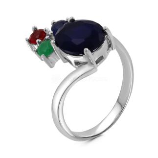 Кольцо из серебра с пл.кварцами родированное