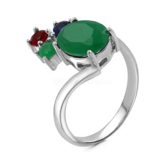 Кольцо из серебра с пл.кварцами родированное