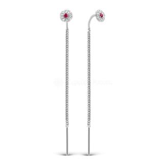 Серьги-продёвки из серебра с нат.рубинами родированные