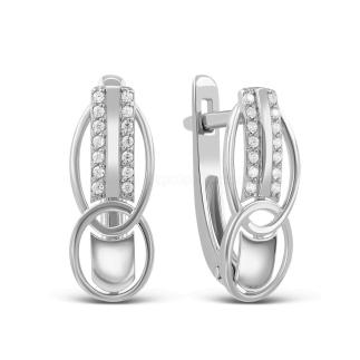 Серьги из серебра с фианитами родированные