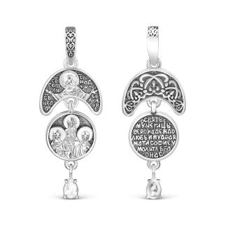 Подвеска из чернёного серебра с фианитом - св.муч.Вера, Надежда, Любовь и мудрая мать София