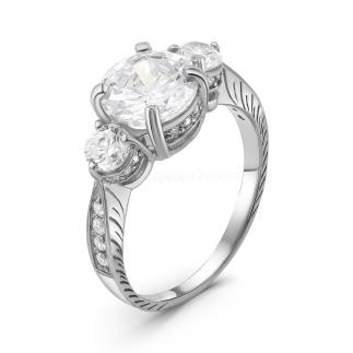 Кольцо из серебра с фианитами родированное