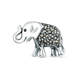 Брошь из чернёного серебра с марказитами - Слон