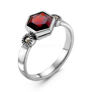 Кольцо из чернёного серебра с нат.гранатом и марказитами