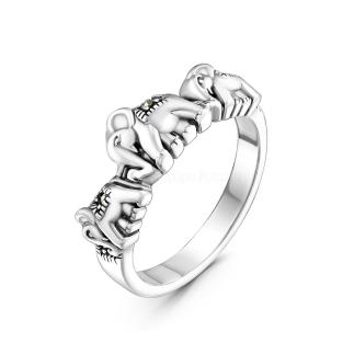 Кольцо из чернёного серебра с марказитами - Три слона