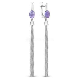 Серьги из серебра с нат.танзанитом родированные