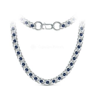 Цепь из серебра с синими фианитами родированный - Бисмарк