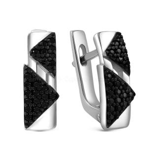 Серьги из родированного серебра с нат.черной шпинелью