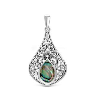 Кулон-подвеска из чернёного серебра с нат.зелёным перламутром