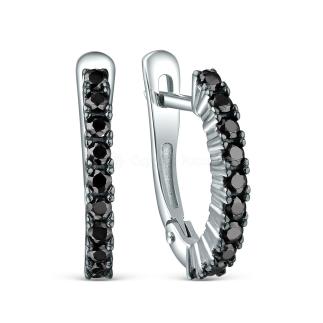 Серьги из серебра с чёрными фианитами родированные