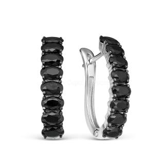 Серьги из серебра с пл.чёрным кварцем родированные