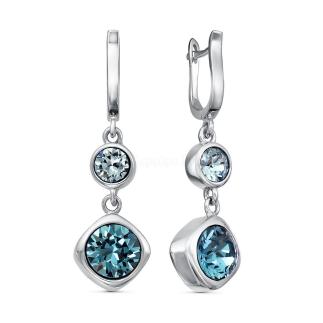 Серьги из серебра с кристаллами Swarovski Синий родированные
