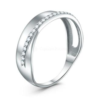 Кольцо из серебра с фианитами родированное